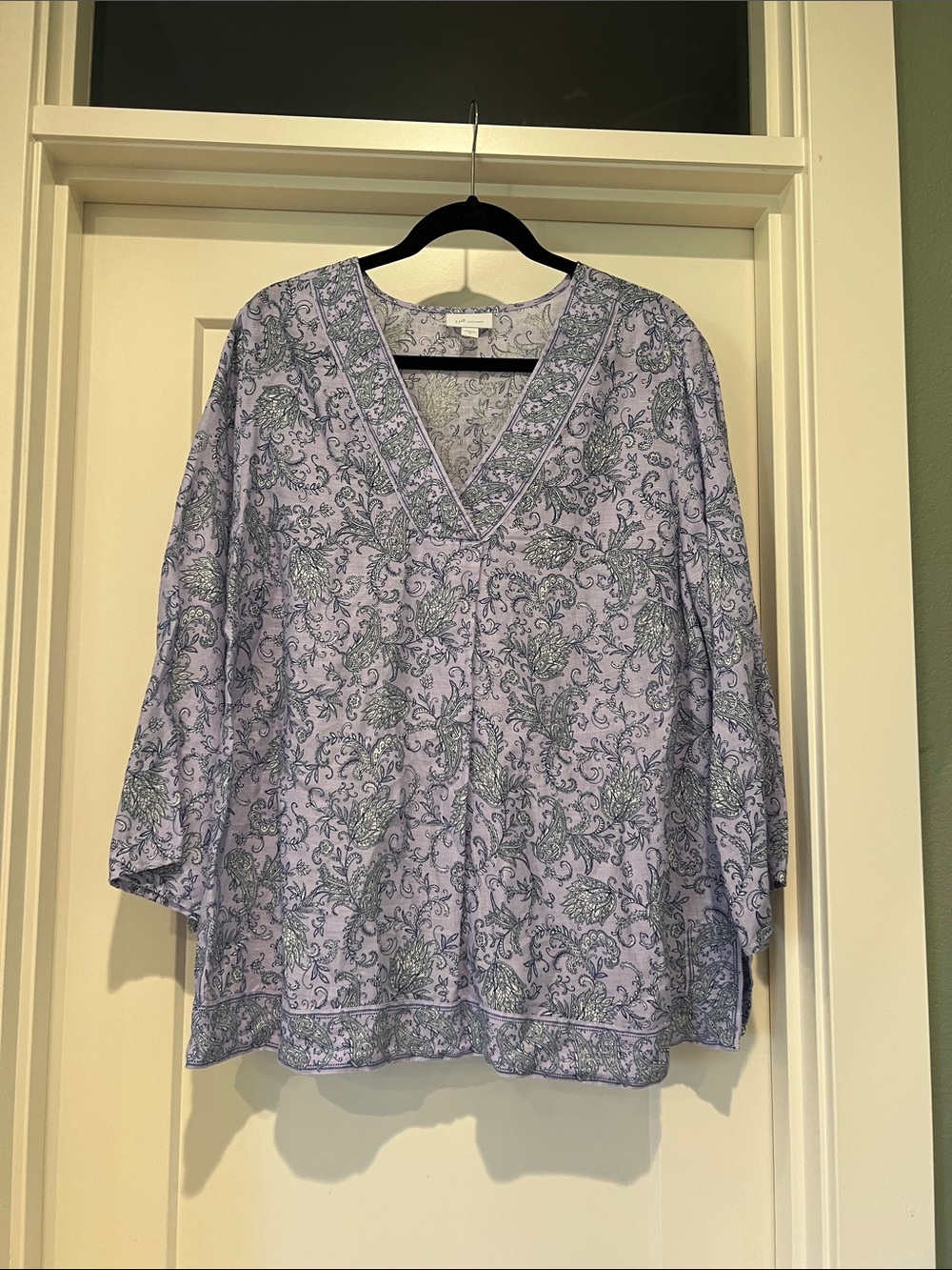 J Jill linen Floral Print V-Neck Women's Top in Lavender - Picture 2 of 6